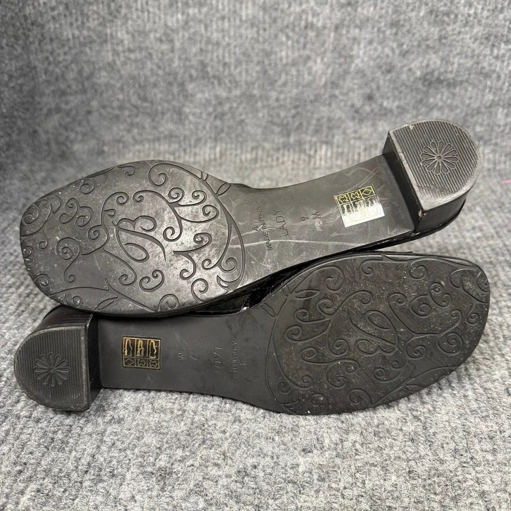 Vintage Brighton Lady Slide Sandals Womens 9 M Black Croc Leather Italy Ornate